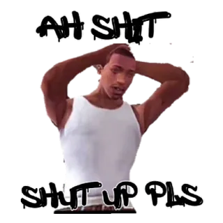 😄 CJ Grand Theft Auto: San Andreas AH SHIT
SHUT UP PLS Videospiel, Grand Theft Auto, San Andreas, CJ, Meme, AH SCHEIßE, HALT DIE KLAPPE BITTE whatsapp sticker