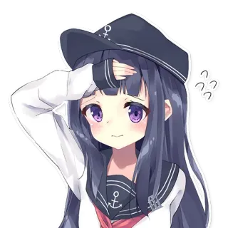 😢 anime girl, sailor hat, purple eyes, confused, cute, cartoon, sticker telegram sticker