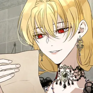 ♦️ personaggio, orecchini, capelli biondi, occhi rossi, stile manhwa telegram sticker