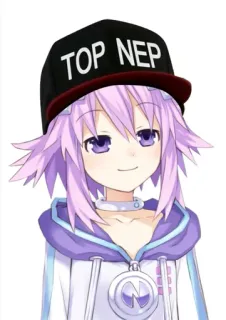 😏 TOP NEP anime, dibujos animados, sombrero, pelo morado, personaje, lindo, manga whatsapp sticker