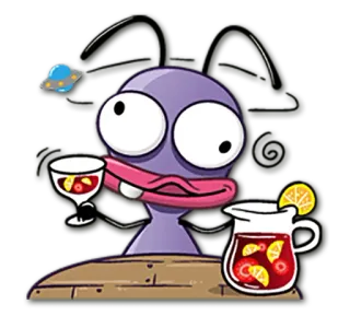 🍹 Dibujo animado, Extraterrestre, Bebida, Vino, Cóctel, Divertido, Humor telegram sticker