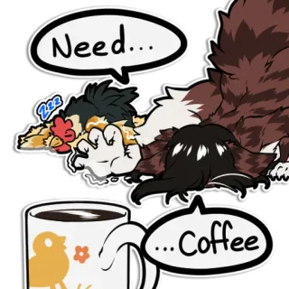 ☕️ Need... ...Coffee coffee, sleepy, tired, cartoon, animal, exhausted, drink telegram sticker