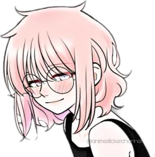 😊 @Animestickerchannel animé, autocollant, cheveux roses, lunettes, dessin animé telegram sticker