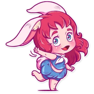 👋 coelho, menina, fofo, chibi, cabelo rosa, animal, desenho animado, adesivo telegram sticker