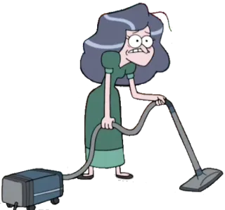 😟 Dessin animé, Femme, Nettoyage, Aspirateur, Tâches ménagères telegram sticker