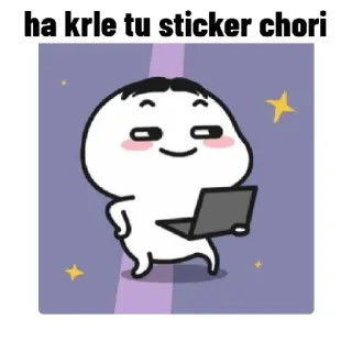 😂 ha krle tu sticker chori kartun, laptop, stiker pencurian, hindi telegram sticker