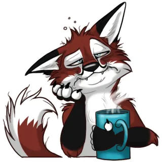 ☕️ raposa, desenho animado, animal, sonolento, exaustivo, café, manhã, xícara telegram sticker