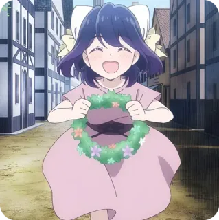 😄 Anime, Fille, Joyeux, Fleur, Couronne, Enfant telegram sticker