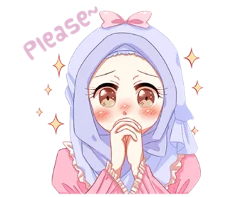 😣 Please chica, hiyab, musulmán, anime, brillos, súplica, lindo whatsapp sticker