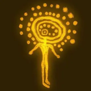 😘 ancient, petroglyph, rock art, alien, anthropomorphic, glowing, mystical, tribal, prehistoric, symbol telegram sticker