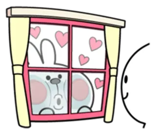 😘 зайчик, окно, сердечки, милый, мультфильм telegram sticker