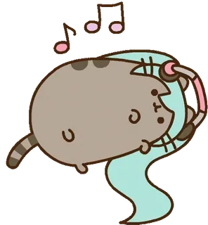 🎧 Pusheen kot, Pusheen, słuchawki, muzyka, słodki, kreskówka whatsapp sticker