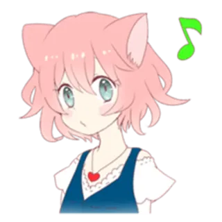 🎶 Garota anime, Orelhas de gato, Kawaii, Fofo, Desenho animado, Nota musical, Cabelo rosa telegram sticker