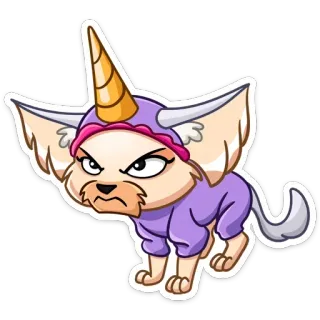 😡 unicórnio, cachorro, feneco, bravo, desenho animado telegram sticker