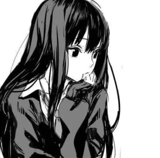 🌟 Anime, Cô gái, Manga, Trắng đen, Buồn, Đồng phục học sinh telegram sticker