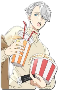 😲 Victor Nikiforov Yuri on Ice Anime, Patinaje artístico, Palomitas, Refresco, Película, Snack telegram sticker