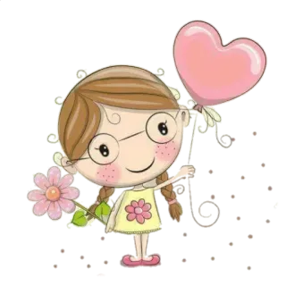 Ⓜ️ Mädchen, Cartoon, Blume, Ballon, niedlich whatsapp sticker