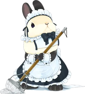 🐰 Hase, Kaninchen, Maid, Uniform, Tier, Süß, Cartoon, Reinigung whatsapp sticker