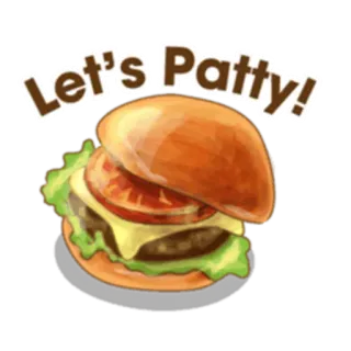 🎉 Let's Patty! cibo, burger, hamburger, polpetta, andiamo di polpette, cartone animato whatsapp sticker