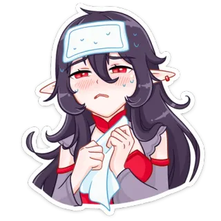 😴 anime girl, sick, elf, cartoon, ill, character telegram sticker