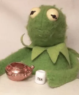 ☕️ Kermit TEA カーミット, お茶, マペット, 人形, ミーム, 緑, かわいい telegram sticker