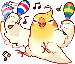 🎊 鳥, オカメインコ, マラカス, 音楽, 虹, 楽しい, お祝い telegram sticker