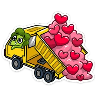 ❤️ 브로콜리, 트럭, 하트, 사랑, 덤프트럭, 만화, 귀여운 telegram sticker