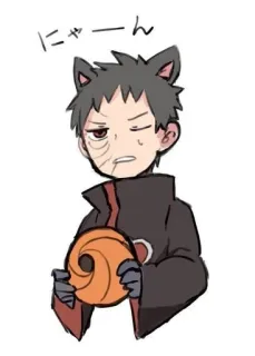 ⛰️ Obito Uchiha Naruto にゃーん anime, naruto, obito uchiha, cat ears, chibi telegram sticker