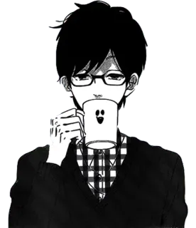 ☕ anime, boy, coffee, cup, glasses, ghost telegram sticker