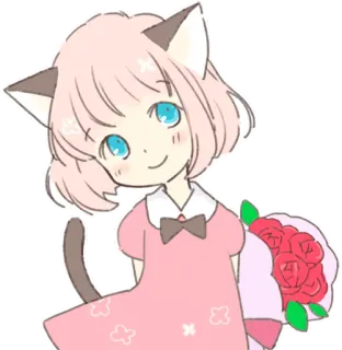 💐 garota gato, anime, mangá, fofa, menina, rosas, kawaii, desenho animado telegram sticker