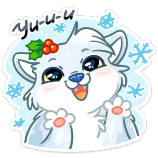 🥳 yu-u-u động vật, dễ thương, hoạt hình, mùa đông, tuyết, trắng, bông tuyết telegram sticker