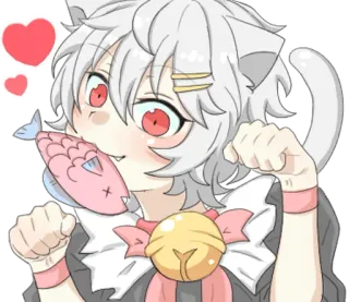 😻 Anime, Catboy, Mignon, Kawaii, Oreilles de chat, Poisson, Manga whatsapp sticker