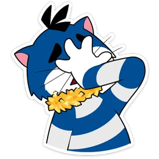 🤦‍♂️ gato, animal, dibujo animado, lindo, kawaii, personaje, azul, rayado telegram sticker
