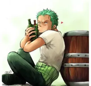 🥃 Zoro One Piece Anime, Roronoa Zoro, One Piece, Alkohol, Zielone włosy, Pirat, Picie telegram sticker