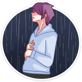 ☔️ เศร้า, ฝน, อนิเมะ, การ์ตูน, ผมสีม่วง, เหงา, อารมณ์เสีย whatsapp sticker