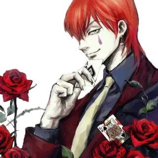 🌹 Hisoka Hunter x Hunter hisoka, hunter x hunter, anime, card, red hair, clown, sticker telegram sticker