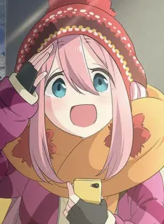 😆 Nadeshiko Kagamihara Yuru Camp Аниме, Персонаж, Милый, Девушка, Зима, Шапка, Шарф, Аниме девушка telegram sticker