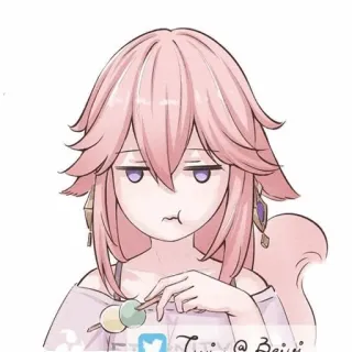 🍡 Twi:@Beiju anime, character, pink hair, eating, manga, cute, illustration telegram sticker