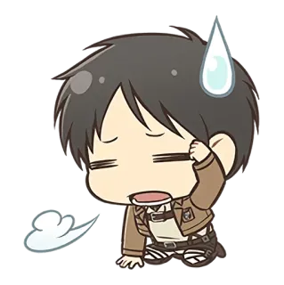 😅 Eren Yeager Attack on Titan Eren Yeager, Ataque dos Titãs, Anime, Chibi, Gota de suor, Exausto telegram sticker