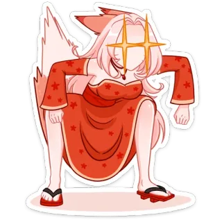 😍 anime, fox girl, kawaii, cute, star eyes, kimono whatsapp sticker