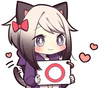💖 Аниме, Девушка-кошка, Милый, Каваий, Наклейка, Сердечки, Ок telegram sticker