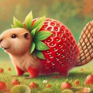 🤩 клубника, бобр, животное, фрукт, гибрид, милый, природа telegram sticker