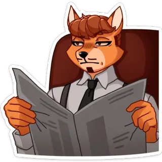 😐 anthropomorphic, animal, fox, reading, newspaper, suit, business whatsapp sticker