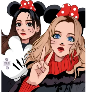✌️ MEXI CARTOONIST dibujos animados, ilustración, disney, minnie mouse, personajes, selfie, pose telegram sticker