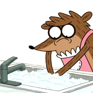 💧 Rigby Regular Show cartone animato, lavare i piatti, lavandino, grembiule telegram sticker