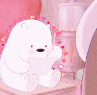 🧸 Ice Bear We Bare Bears милый, мультфильм, медведь, ест, сердце whatsapp sticker