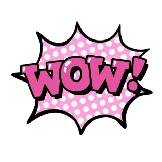 🥳 WOW! wow, esclamazione, rosa, fumetto, pop art telegram sticker