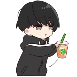 🥤 Аниме, Парень, Чай, Толстовка, Мультфильм telegram sticker
