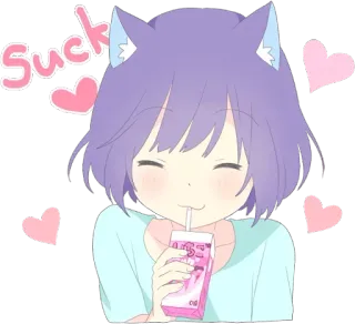 🍹 Suck mono, anime, orejas de gato, bebida, kawaii whatsapp sticker