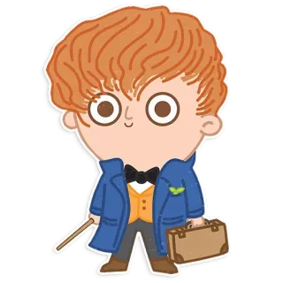 🦎 Newt Scamander Fantastic Beasts Newt Scamander, Fantastic Beasts, wizard, magic, suitcase telegram sticker